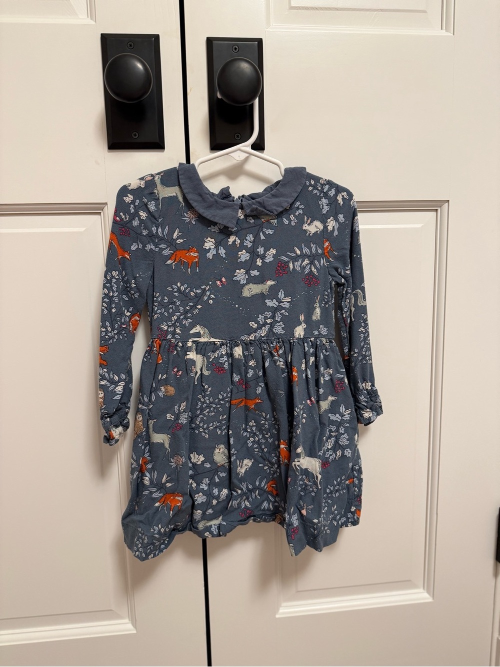 Mini Boden Toddler Girls' Blue Woodland Animal Print Long-Sleeve Dress